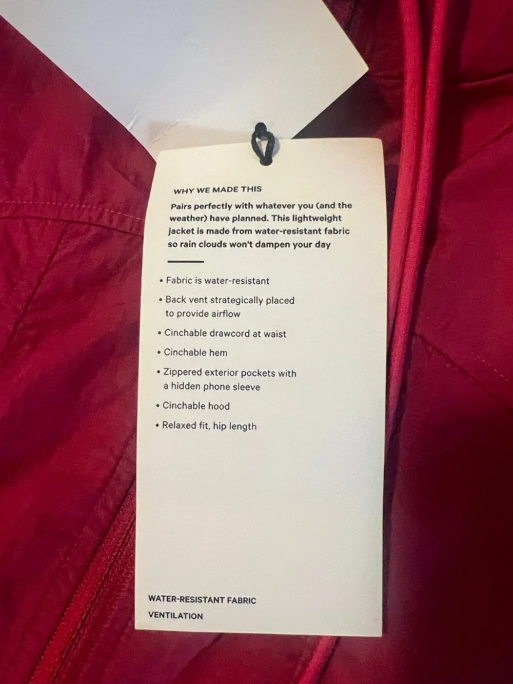 lululemon athletica Drawstring Water-Resistant Hooded Jacket in passionate